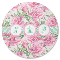 Watercolor Peonies Round Rubber Backed Coaster (Personalized)