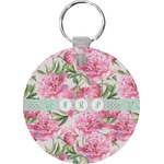 Watercolor Peonies Round Plastic Keychain (Personalized)