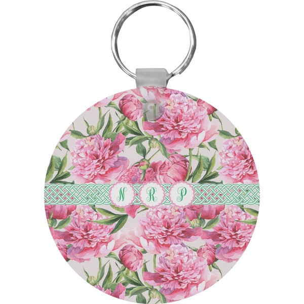 Watercolor Peonies Round Keychain (Personalized)