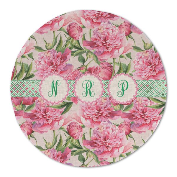 Custom Watercolor Peonies Round Linen Placemat (Personalized)
