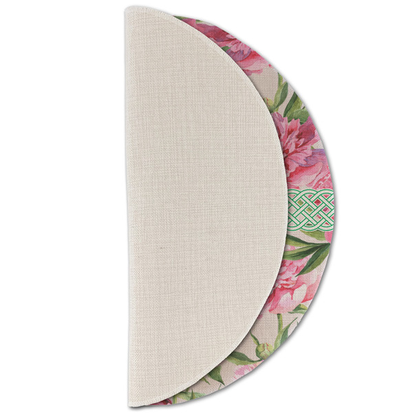 Watercolor Peonies Round Linen Placemats - HALF FOLDED (single sided)