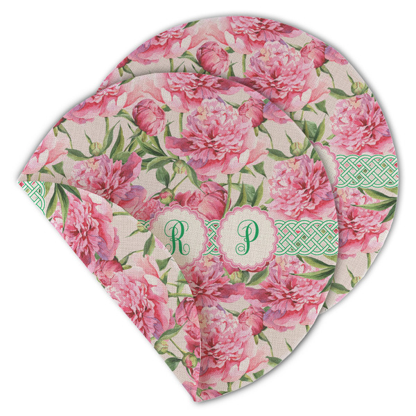 Custom Watercolor Peonies Round Linen Placemat - Double Sided (Personalized)