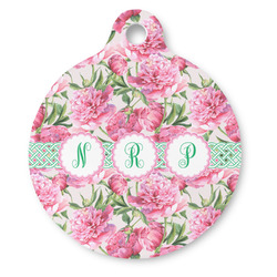 Watercolor Peonies Round Pet ID Tag (Personalized)