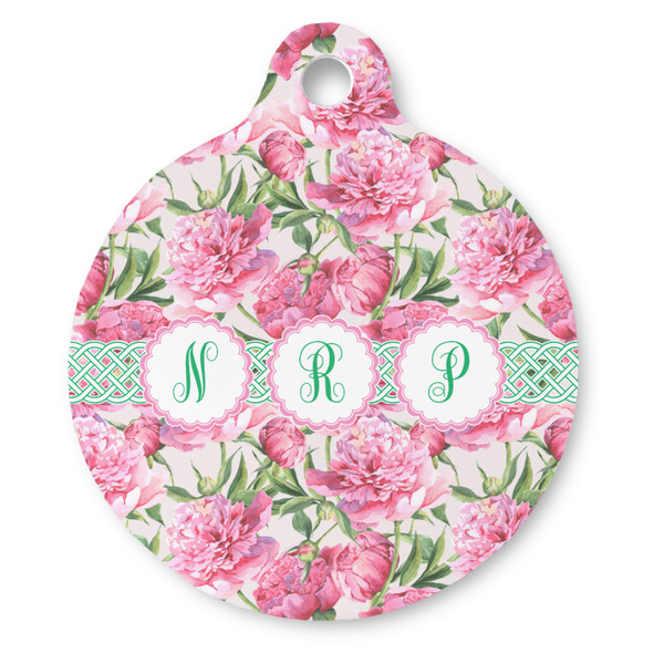 Custom Watercolor Peonies Round Pet ID Tag - Large (Personalized)