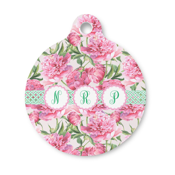 Custom Watercolor Peonies Round Pet ID Tag - Small (Personalized)