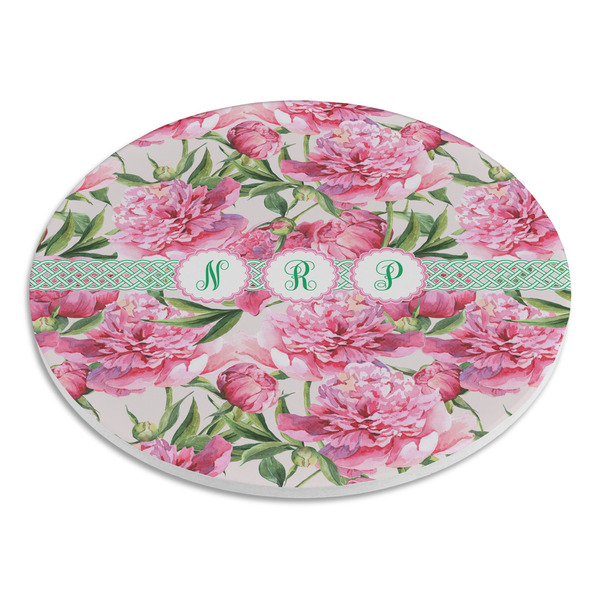 Watercolor Peonies Round Stone Trivet - Angle View