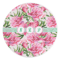 Watercolor Peonies Round Stone Trivet (Personalized)