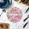 Watercolor Peonies Round Stone Trivet - In Context View