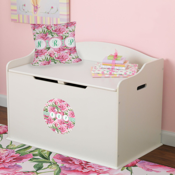 Watercolor Peonies Round Wall Decal on Toy Chest