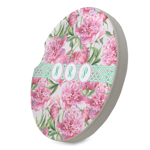 Watercolor Peonies Sandstone Car Coaster - STANDING ANGLE