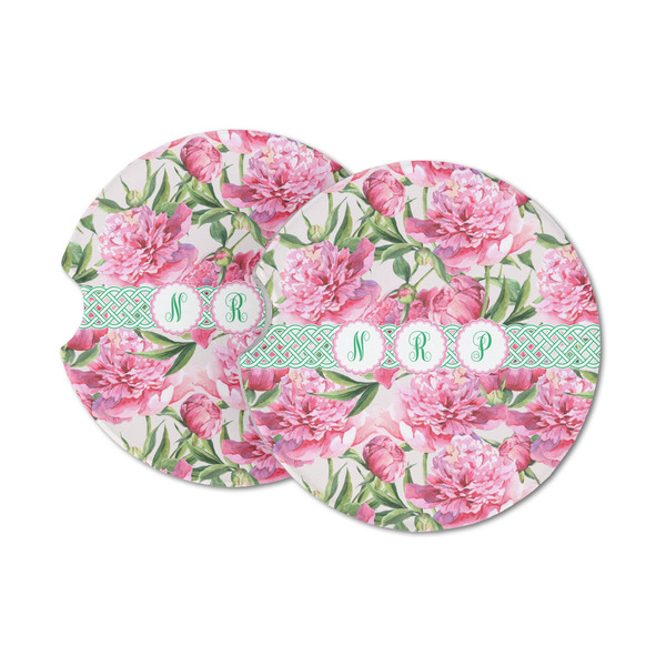 Custom Watercolor Peonies Sandstone Car Coasters - Set of 2 (Personalized)