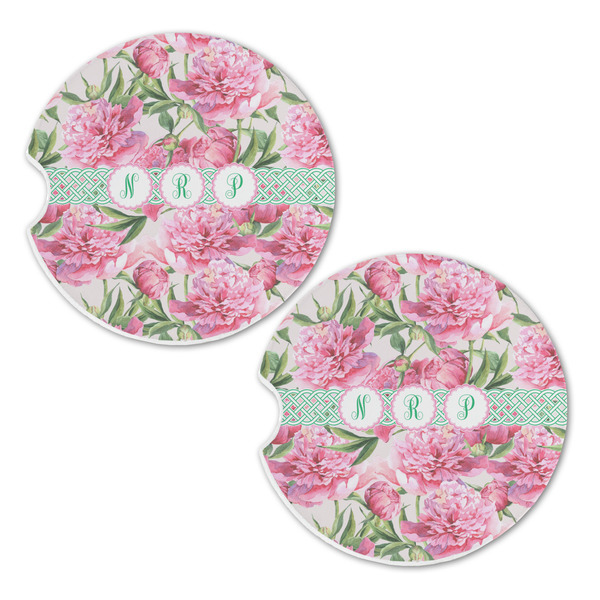 Watercolor Peonies Sandstone Car Coasters - Set of 2