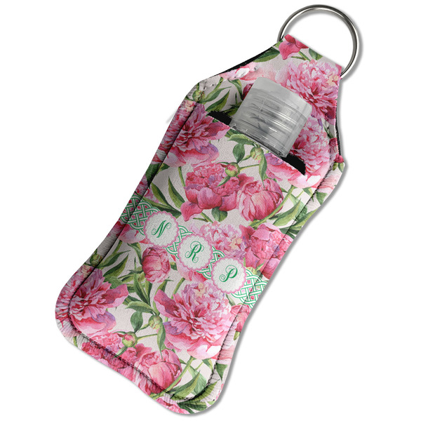 Watercolor Peonies Sanitizer Holder Keychain - Large in Case