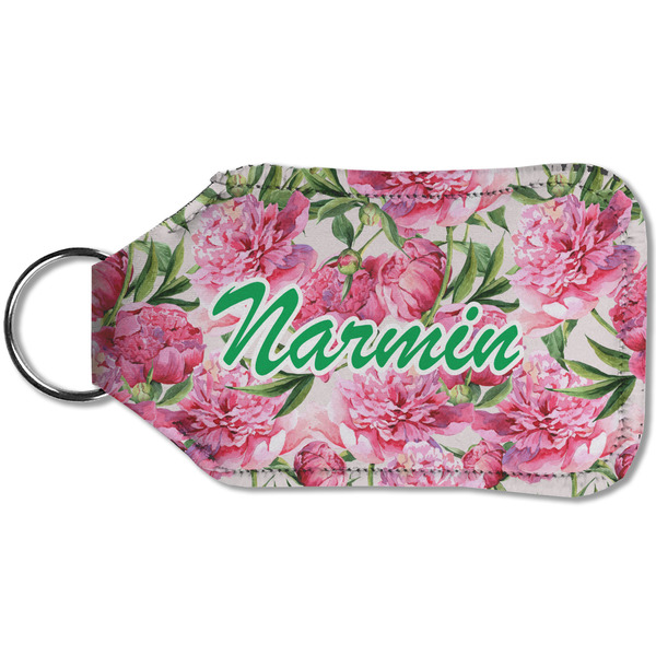 Watercolor Peonies Sanitizer Holder Keychain - Small (Back)