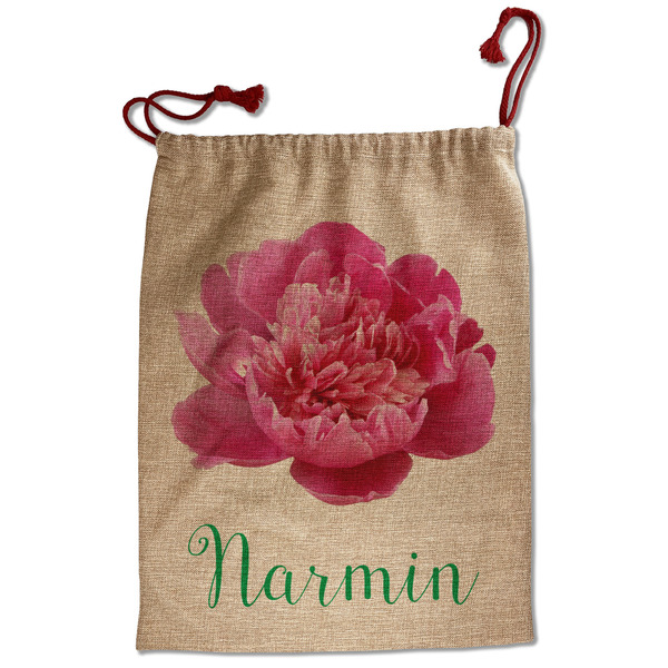 Watercolor Peonies Santa Bag - Front