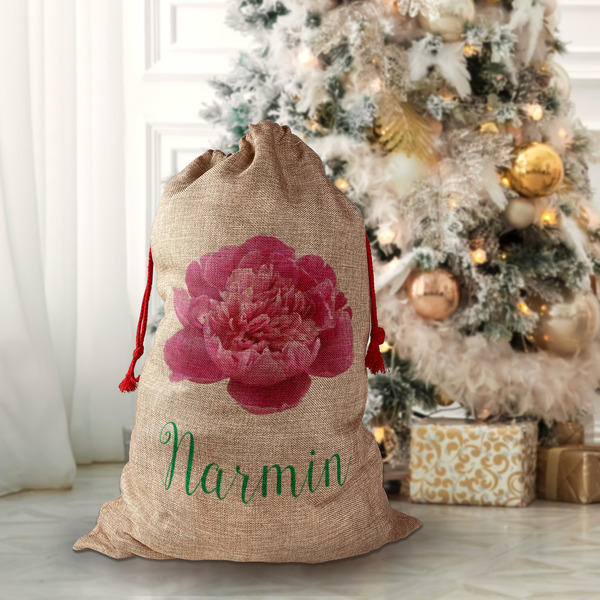 Watercolor Peonies Santa Bag - Lifestyle