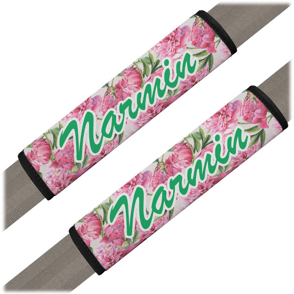 Custom Watercolor Peonies Seat Belt Covers (Set of 2) (Personalized)