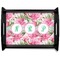 Watercolor Peonies Black Wooden Tray - Large (Personalized)