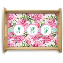 Watercolor Peonies Natural Wooden Tray - Large (Personalized)