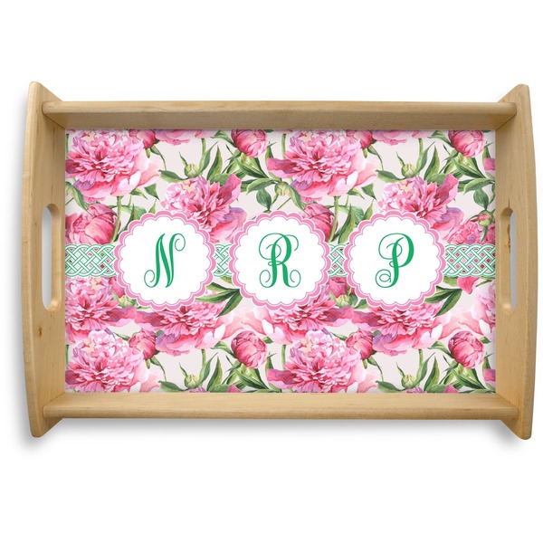Custom Watercolor Peonies Natural Wooden Tray - Small (Personalized)