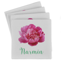Watercolor Peonies Absorbent Stone Coasters - Set of 4 (Personalized)