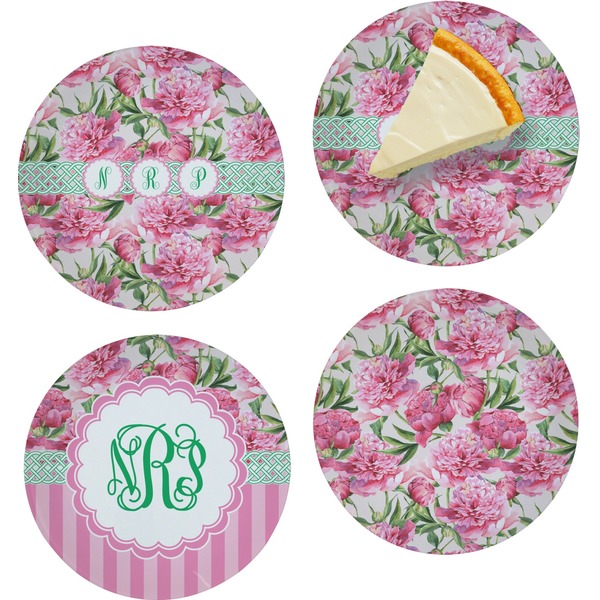 Custom Watercolor Peonies Set of 4 Glass Appetizer / Dessert Plate 8" (Personalized)