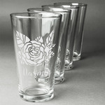 Watercolor Peonies Pint Glasses - Engraved (Set of 4) (Personalized)