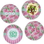 Watercolor Peonies Set of 4 Glass Lunch / Dinner Plate 10" (Personalized)
