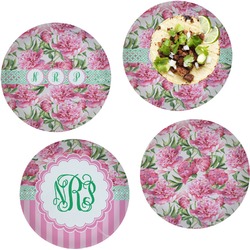 Watercolor Peonies Set of 4 Glass Lunch / Dinner Plate 10" (Personalized)