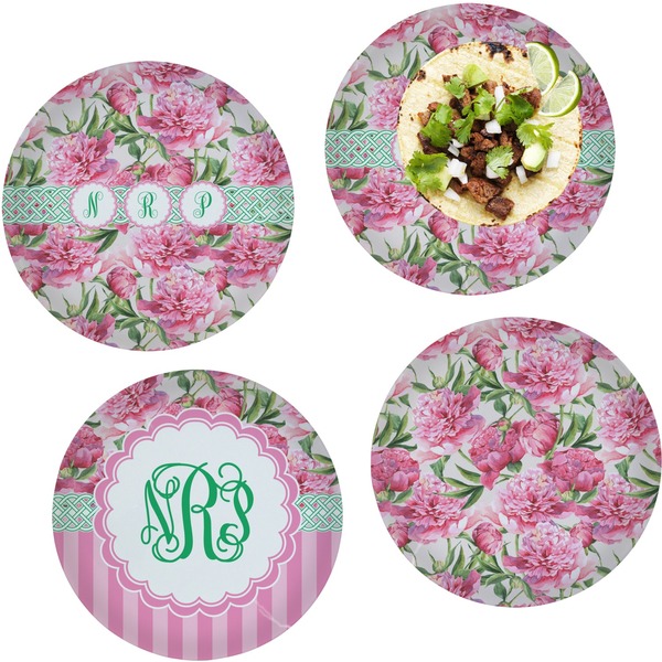 Custom Watercolor Peonies Set of 4 Glass Lunch / Dinner Plate 10" (Personalized)