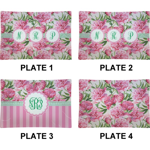 Watercolor Peonies Set of Rectangular Appetizer / Dessert Plates (Approval)