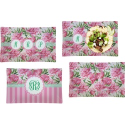 Watercolor Peonies Set of 4 Glass Rectangular Lunch / Dinner Plate (Personalized)