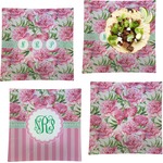Watercolor Peonies Set of 4 Glass Square Lunch / Dinner Plate 9.5" (Personalized)