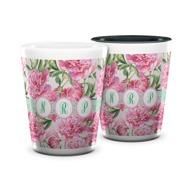 Custom Watercolor Peonies Ceramic Shot Glass - 1.5 oz (Personalized)