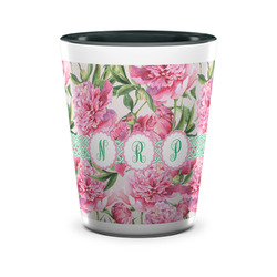 Watercolor Peonies Ceramic Shot Glass - 1.5 oz - Two Tone - Single (Personalized)