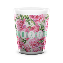 Watercolor Peonies Ceramic Shot Glass - 1.5 oz - White - Set of 4 (Personalized)