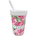 Watercolor Peonies Sippy Cup with Straw (Personalized)