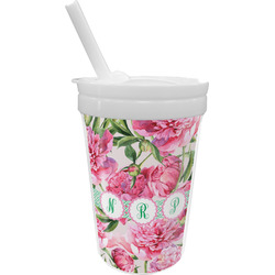 Watercolor Peonies Sippy Cup with Straw (Personalized)