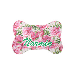 Watercolor Peonies Bone Shaped Dog Food Mat (Small) (Personalized)