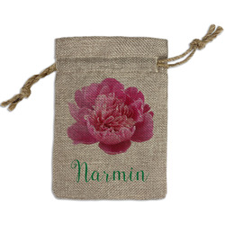 Watercolor Peonies Small Burlap Gift Bag - Front (Personalized)