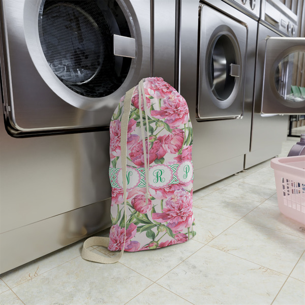 Watercolor Peonies Small Landry Bag - In Context