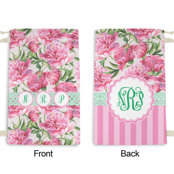 Watercolor Peonies Small Laundry Bag - Front & Back View