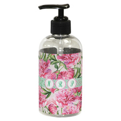 Watercolor Peonies Plastic Soap / Lotion Dispenser (8 oz - Small - Black) (Personalized)