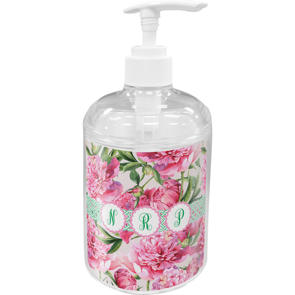Custom Watercolor Peonies Acrylic Soap & Lotion Bottle (Personalized)