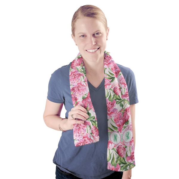 Watercolor Peonies Sport Towel - Exercise use - Model
