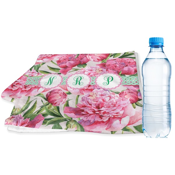 Custom Watercolor Peonies Sports & Fitness Towel (Personalized)