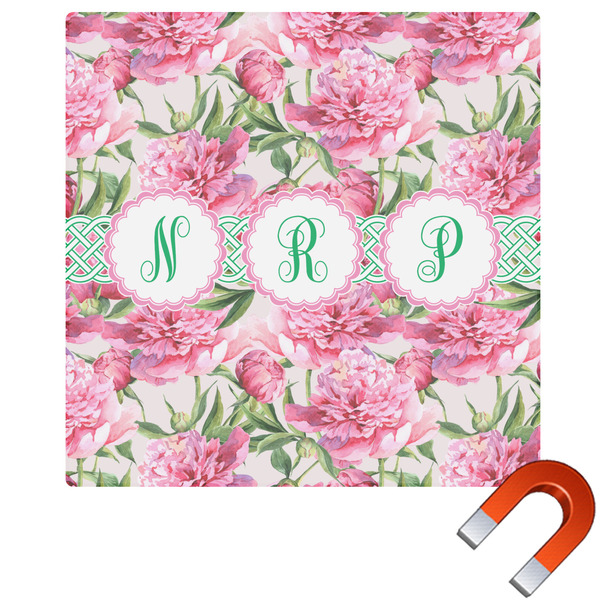 Custom Watercolor Peonies Square Car Magnet - 10" (Personalized)