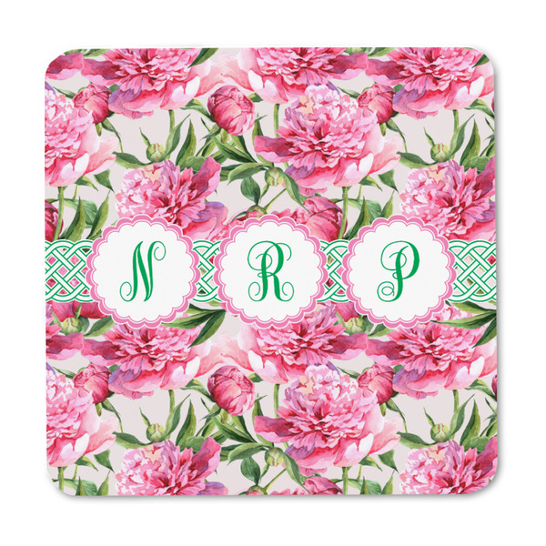Watercolor Peonies Square Fridge Magnet - FRONT