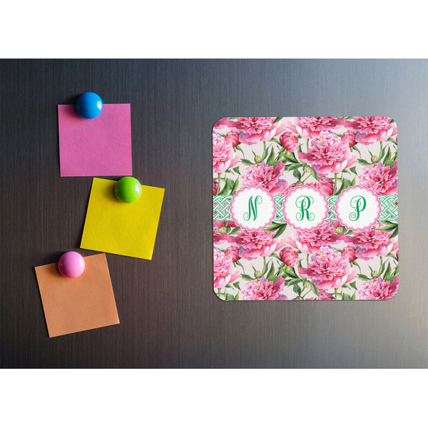 Watercolor Peonies Square Fridge Magnet - LIFESTYLE