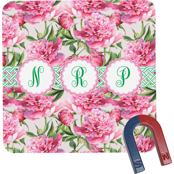 Custom Watercolor Peonies Square Fridge Magnet (Personalized)